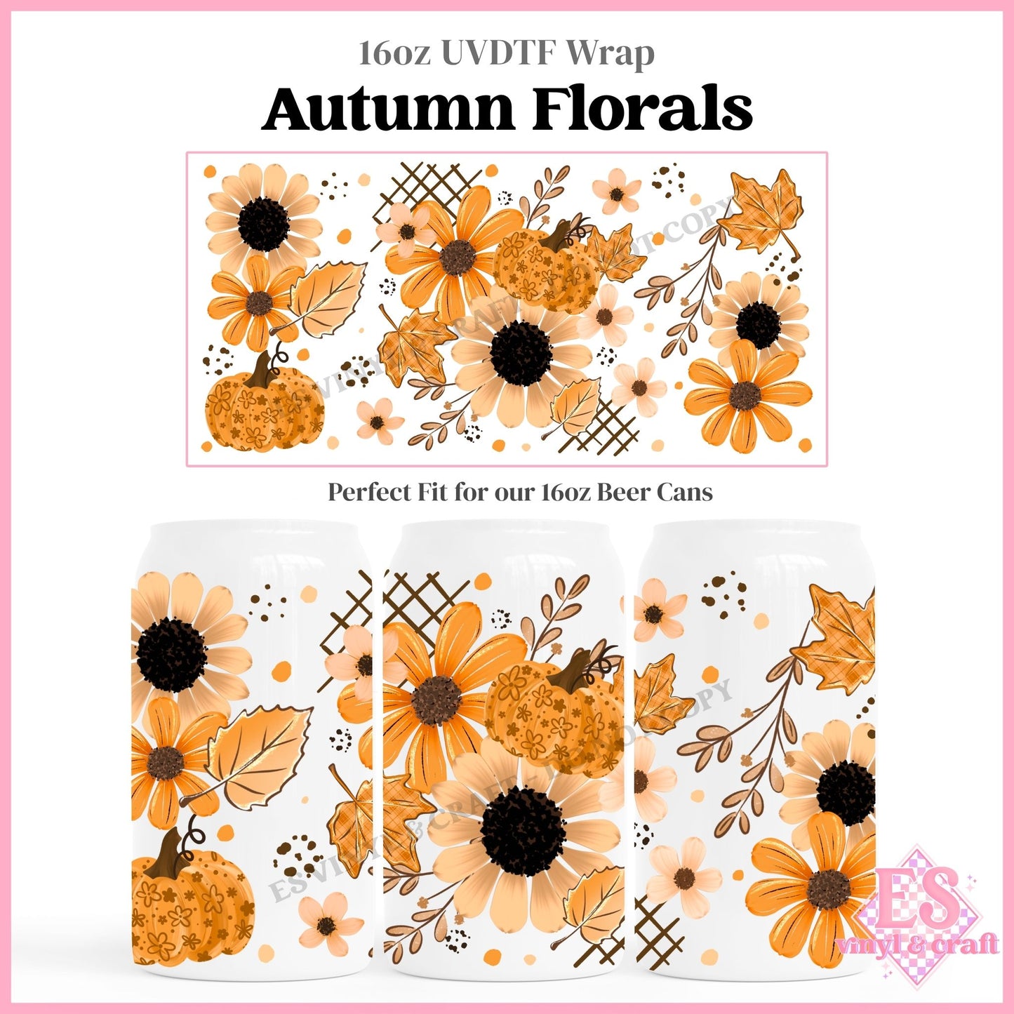 Autumn Florals - 16oz Beer Can / Libbey UVDTF Transfers