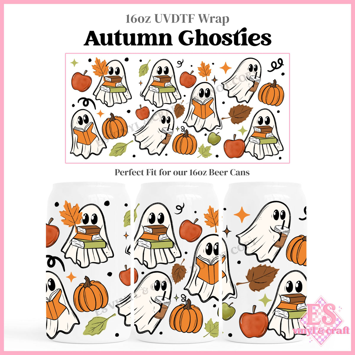 Autumn Ghosties - 16oz Beer Can / Libbey UVDTF Transfers
