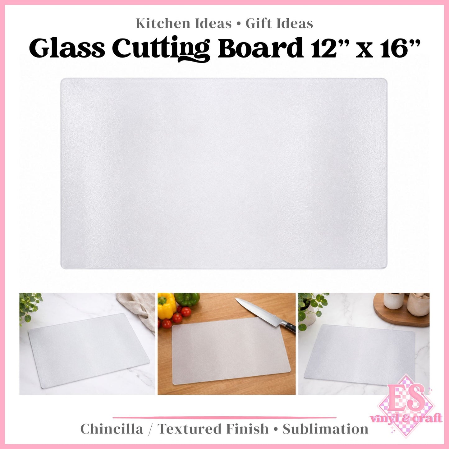 Large Glass Cutting Board - Chinchilla / Textured 12" x 16"