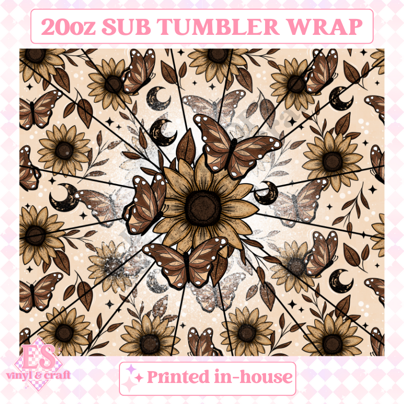 Sunflower Butterfly - Full 20oz Tumbler Sublimation Ready Print image 1