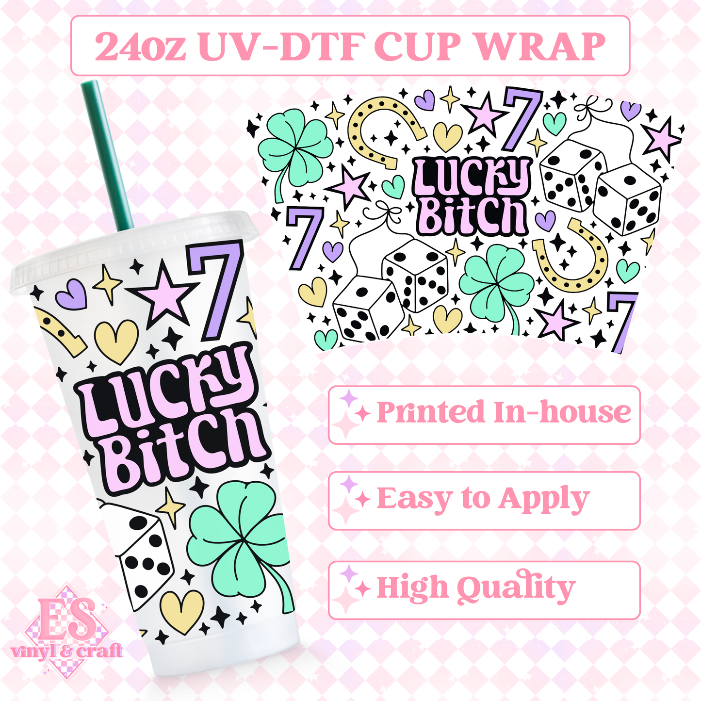 Lucky B*tch - UVDTF 24oz Cold Cup Wrap image 0