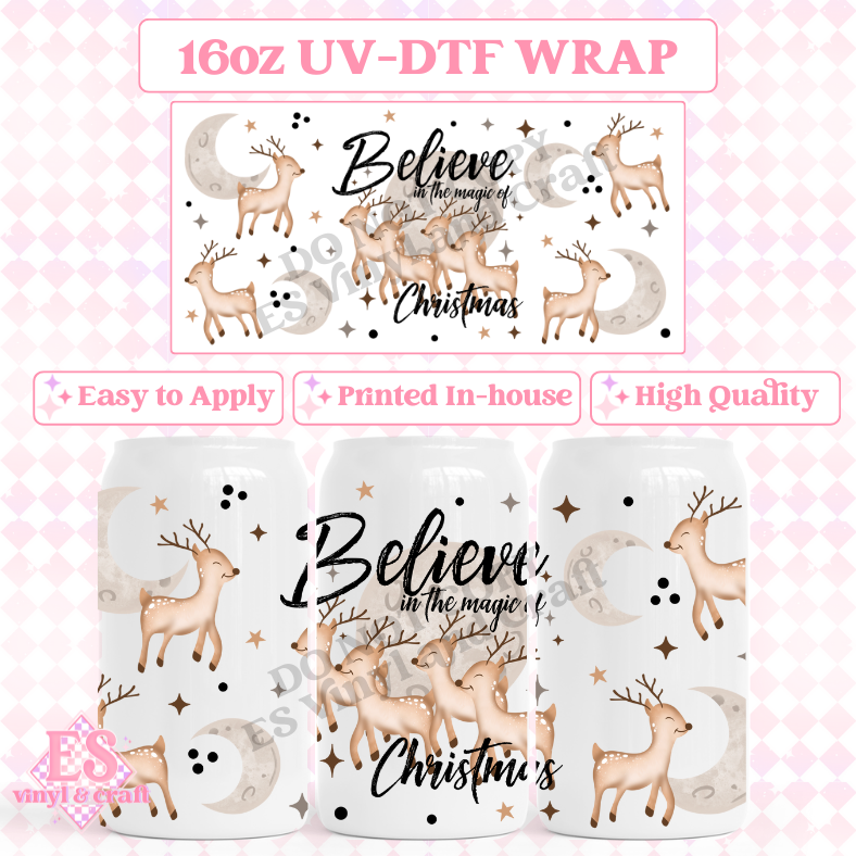 Believe in the Magic of Christmas - 16oz Beer Can / Libbey UV-DTF Transfer image 0