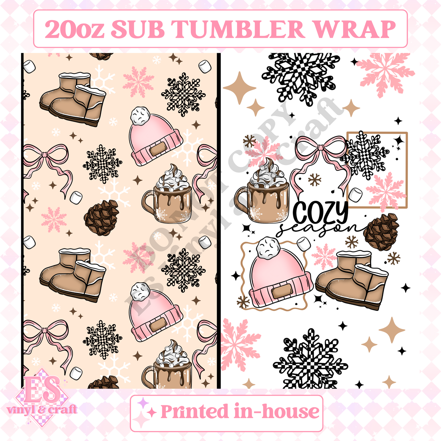 Pink Cozy Season - Full 20oz Tumbler Sublimation Print image 1