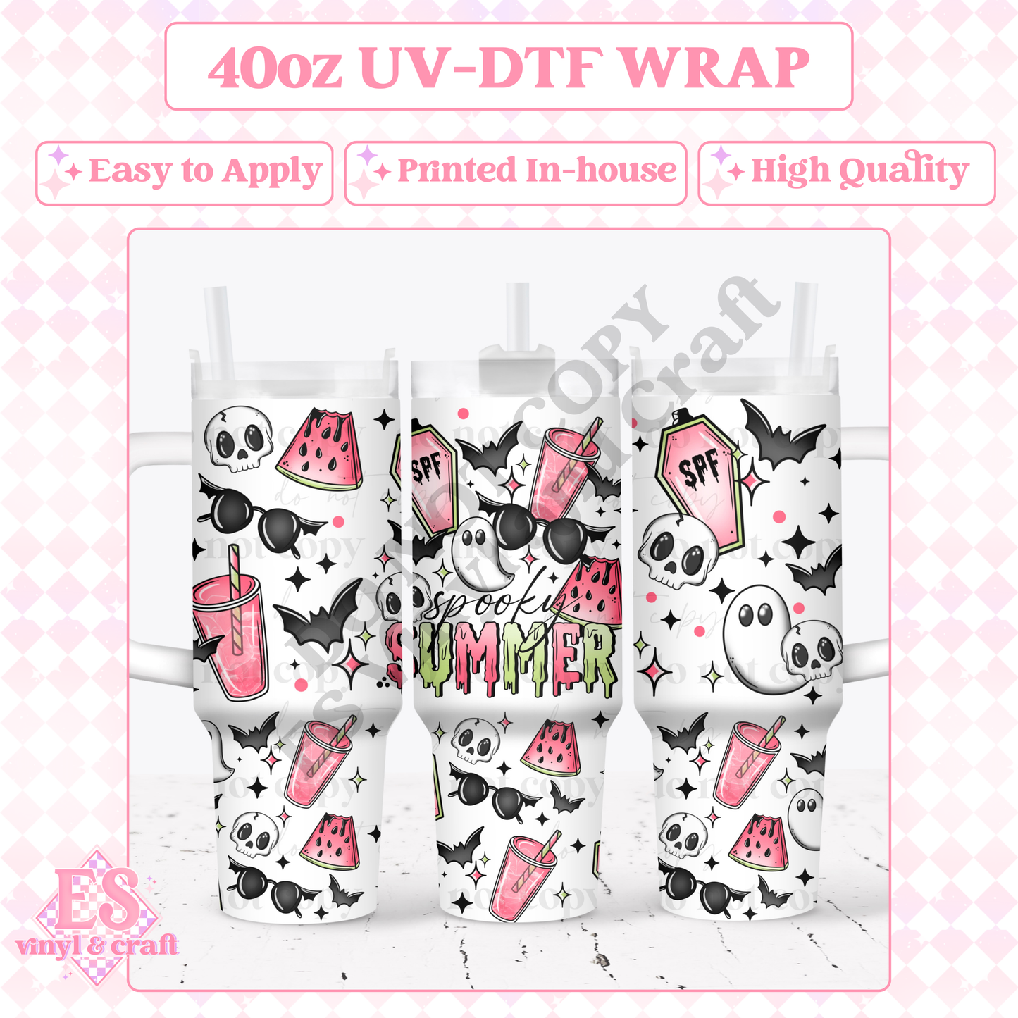 Spooky Summer - 40oz Tumbler Wraps - UV-DTF (2 Wraps - Top and Bo image 0