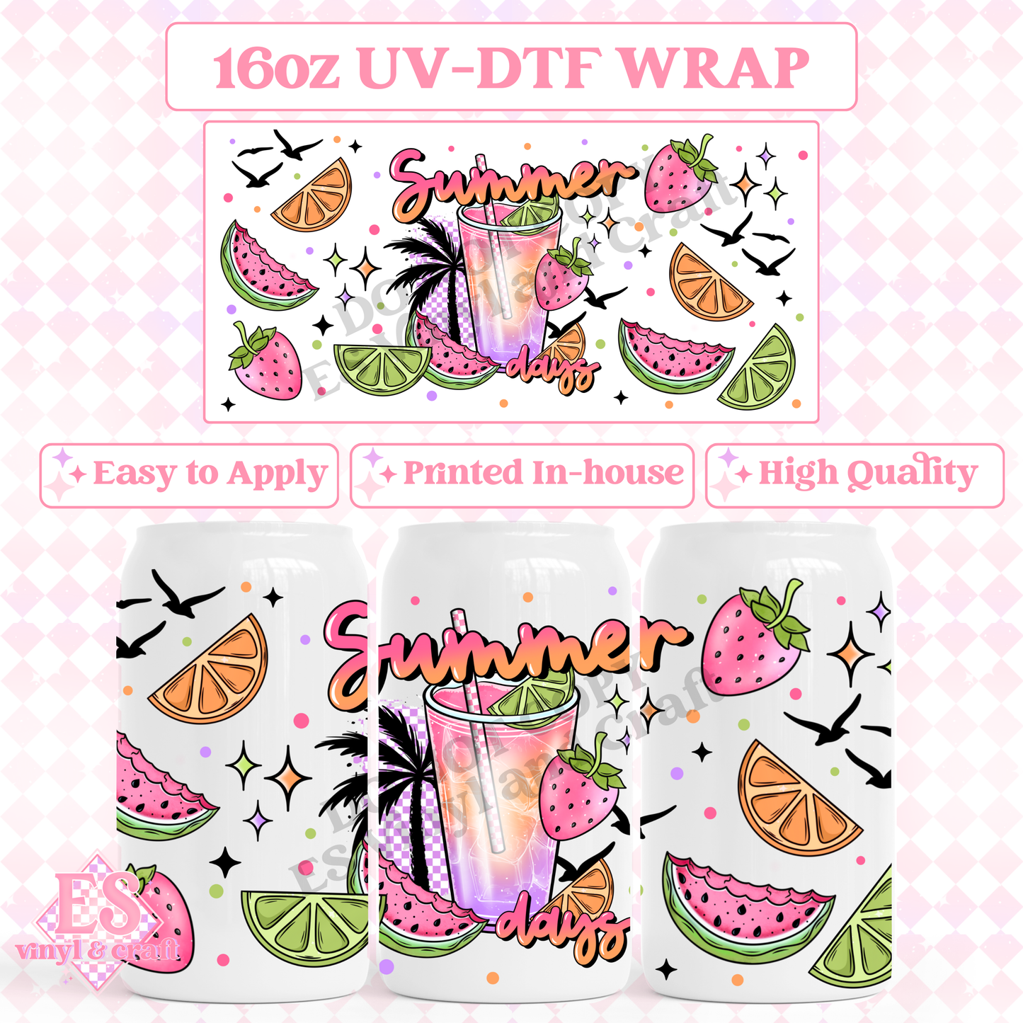 Summer Days - 16oz Beer Can / Libbey UV-DTF Transfer image 0