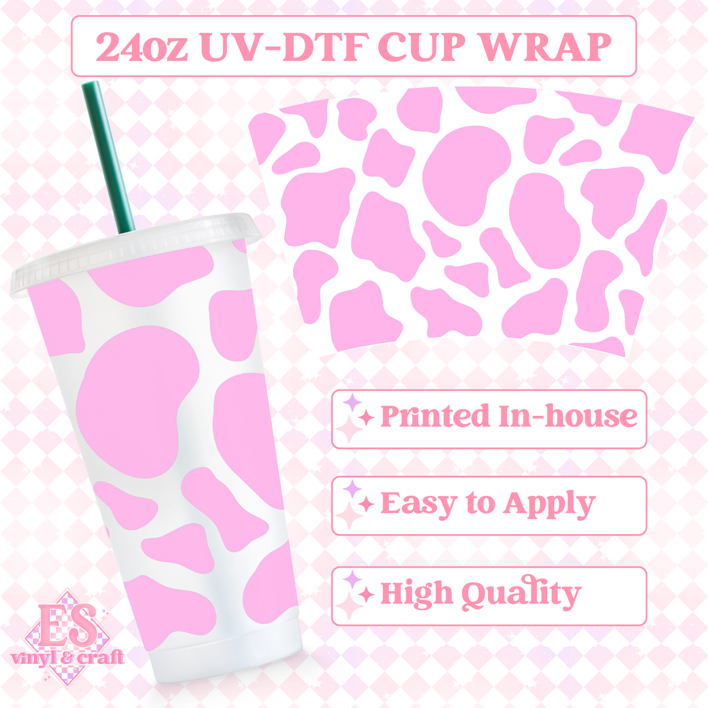 Pink Cow Print - UVDTF 24oz Cold Cup Wrap image 0