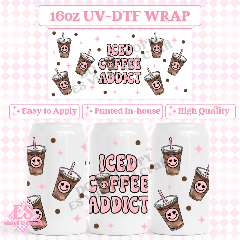 Iced Coffee Addict - 16oz Beer Can / Libbey UV-DTF Transfer image 0
