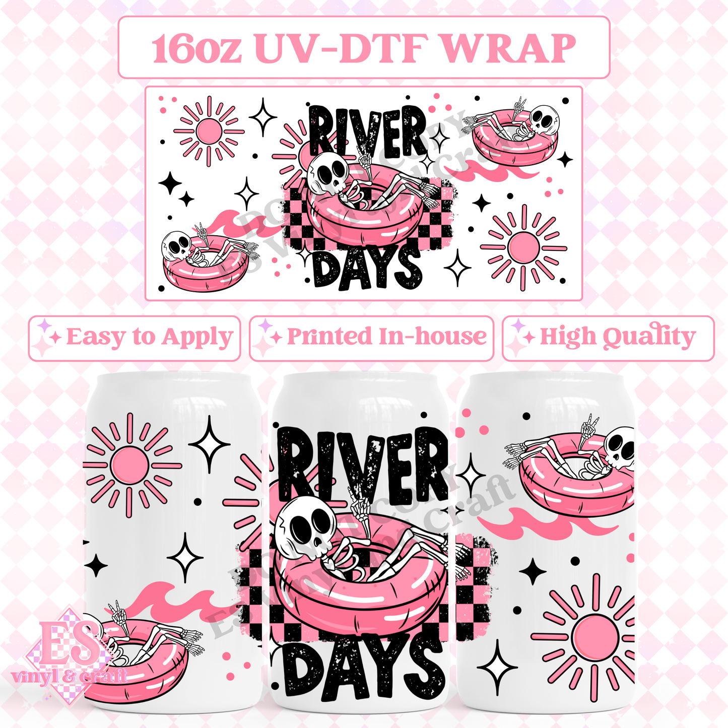 River Days Pink - 16oz Beer Can / Libbey UV-DTF Transfer image 0