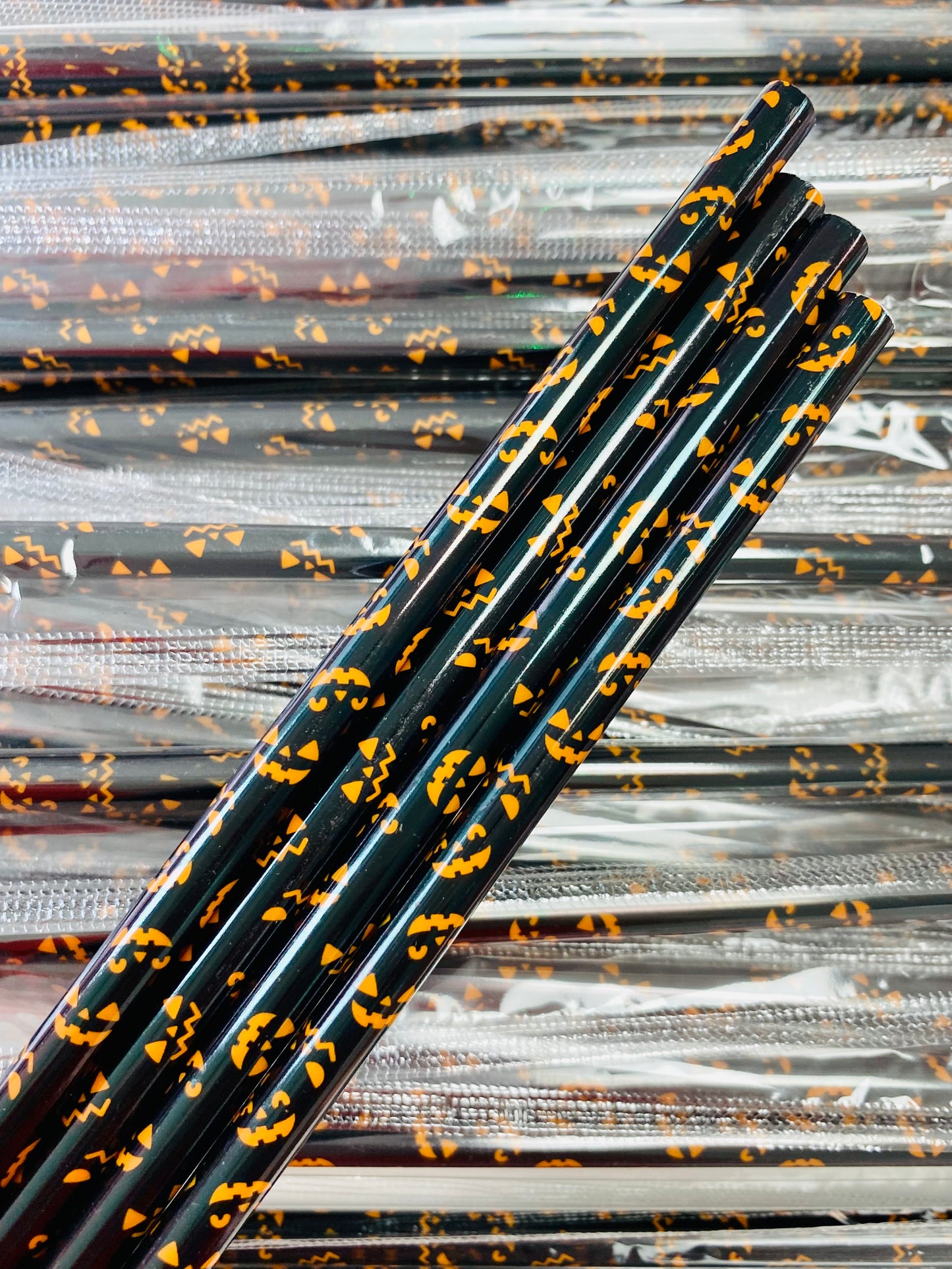 Orange and Black Pumpkins Halloween Straw image 0