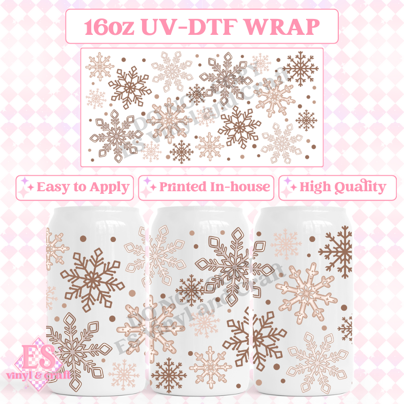 Tan Snowflakes - 16oz Beer Can / Libbey UV-DTF Transfer image 0
