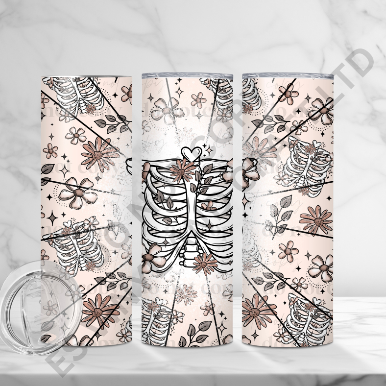 Floral Ribcage - Full 20oz Tumbler Sublimation Ready To Print image 0