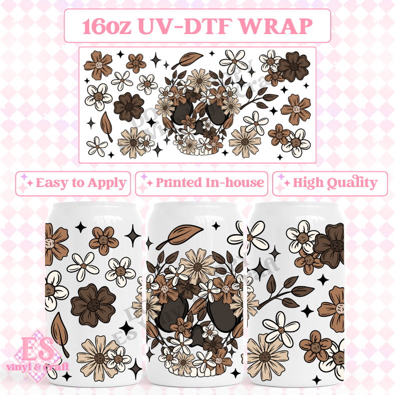Skellie Florals - 16oz Beer Can / Libbey UV-DTF Transfer image 0