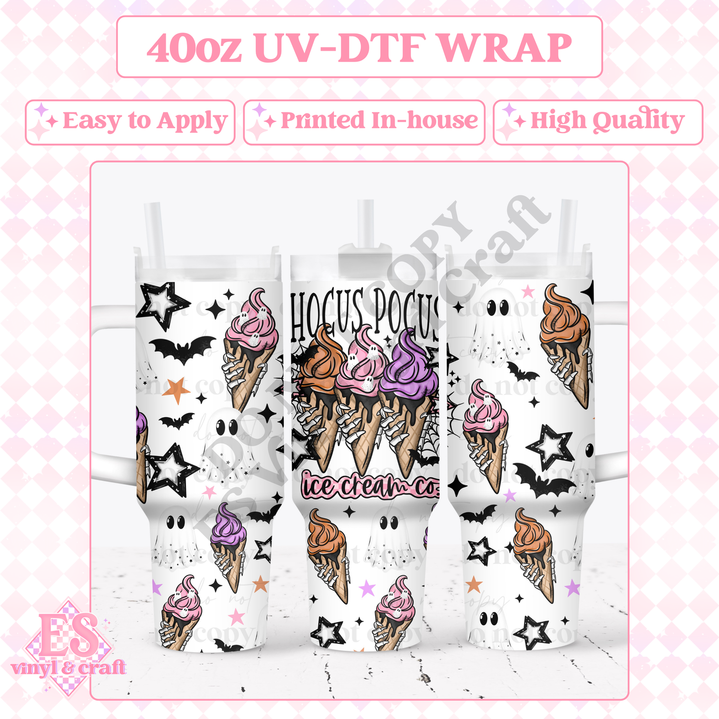 Hocus Pocus Ice Cream - 40oz Tumbler Wraps - UV-DTF (2 Wraps - Top and Bo image 0