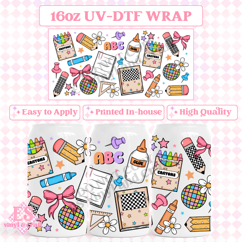 Back to School - 16oz Beer Can / Libbey UV-DTF Transfer image 0