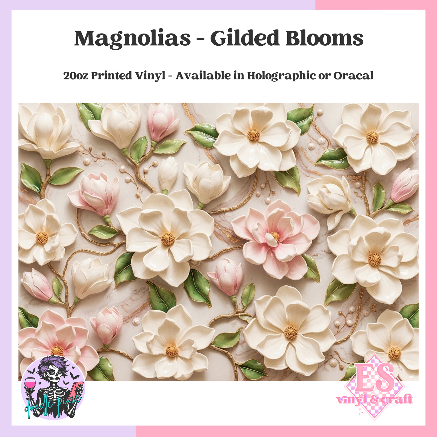 Magnolias - 20oz Printed Tumbler Self Adhesive Vinyl image 0