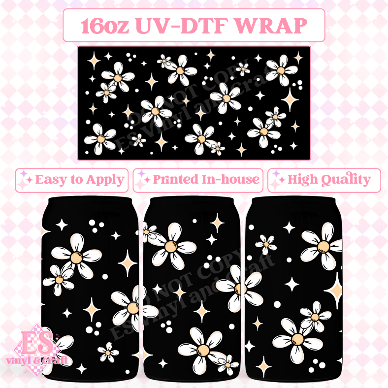 Daisy (White) - 16oz Beer Can / Libbey UV-DTF image 0