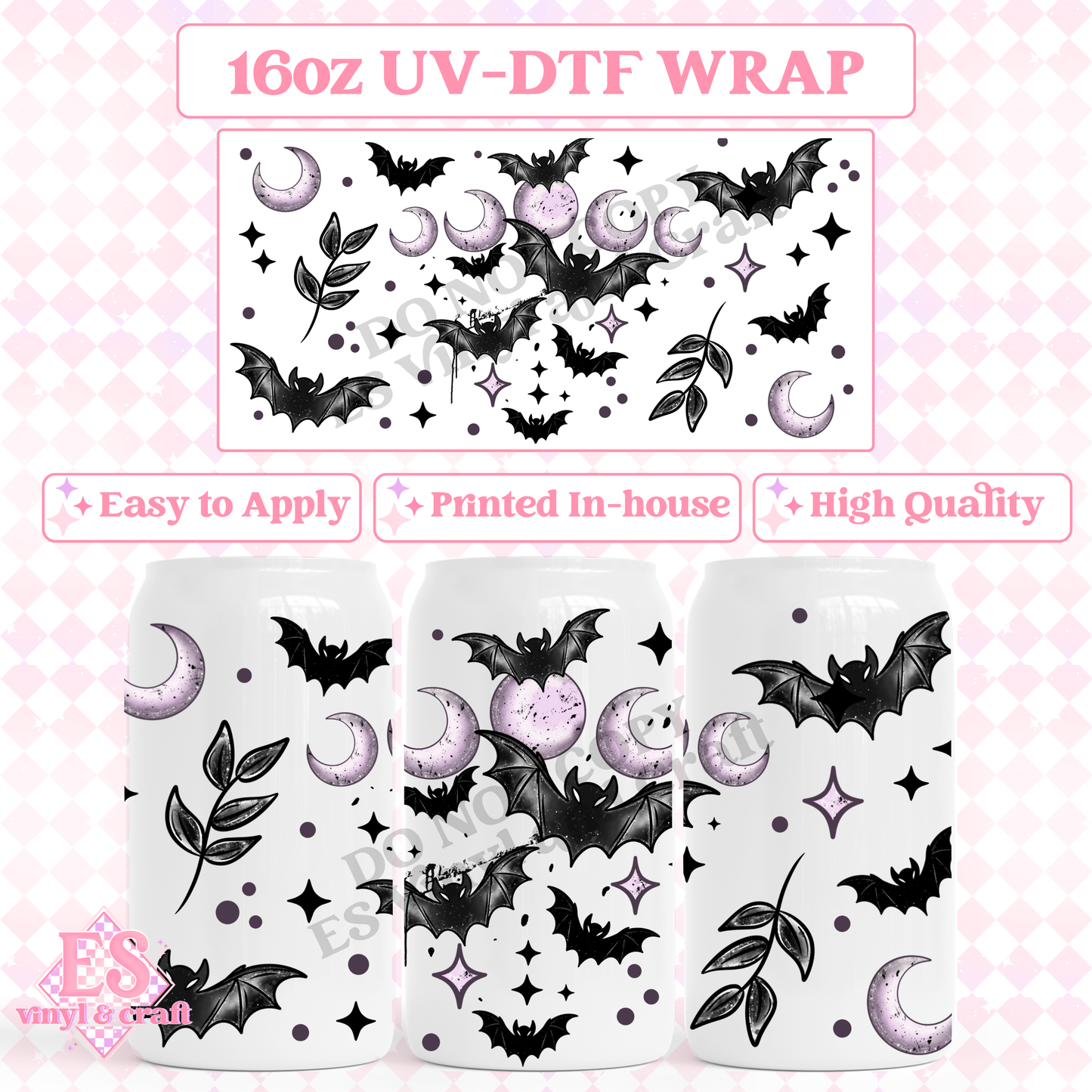 Bats and Moons - 16oz Beer Can / Libbey UV-DTF Transfer image 0