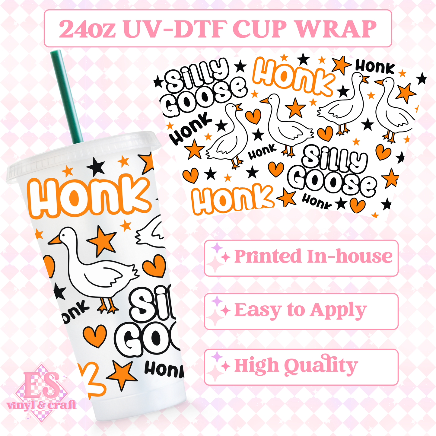 Honk Honk Silly Goose - UVDTF 24oz Cold Cup Wrap image 0