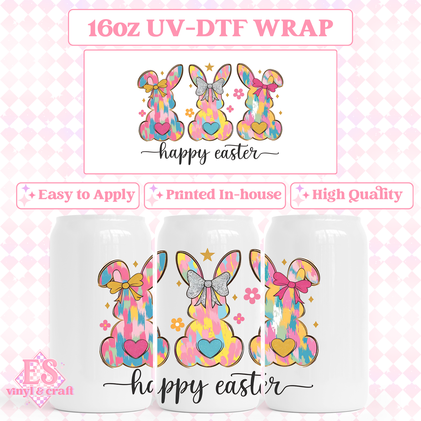Happy Easter Bunnies - 16oz Beer Can / Libbey UV-DTF Transfer image 0