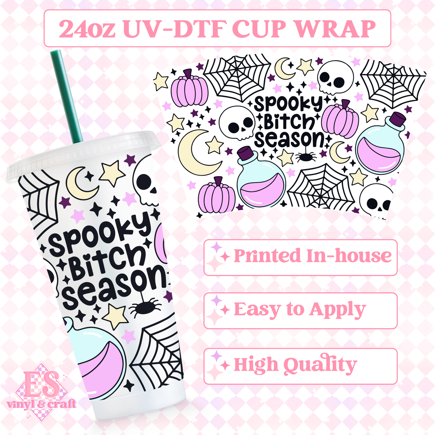 Spooky Bitch Season - UVDTF 24oz Cold Cup Wrap image 0