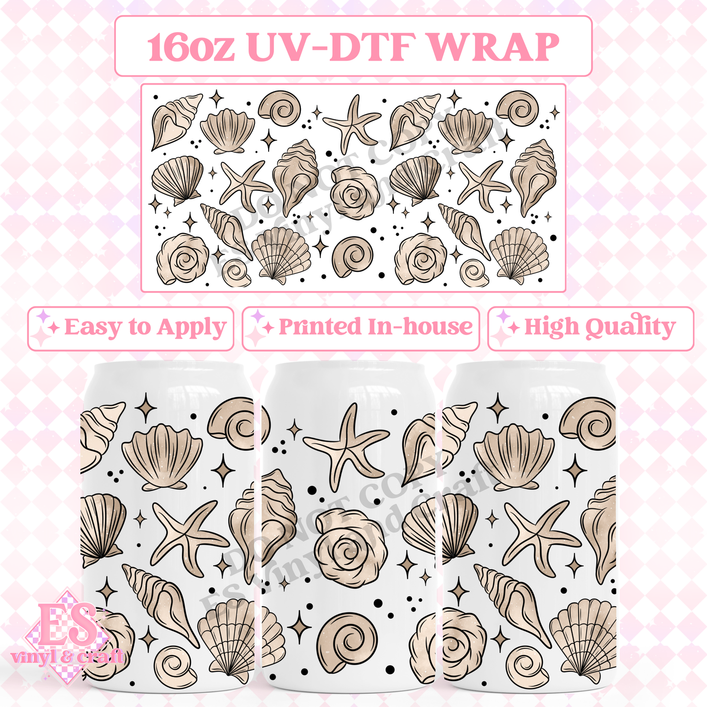 Seashells - 16oz Beer Can / Libbey UV-DTF Transfer image 0