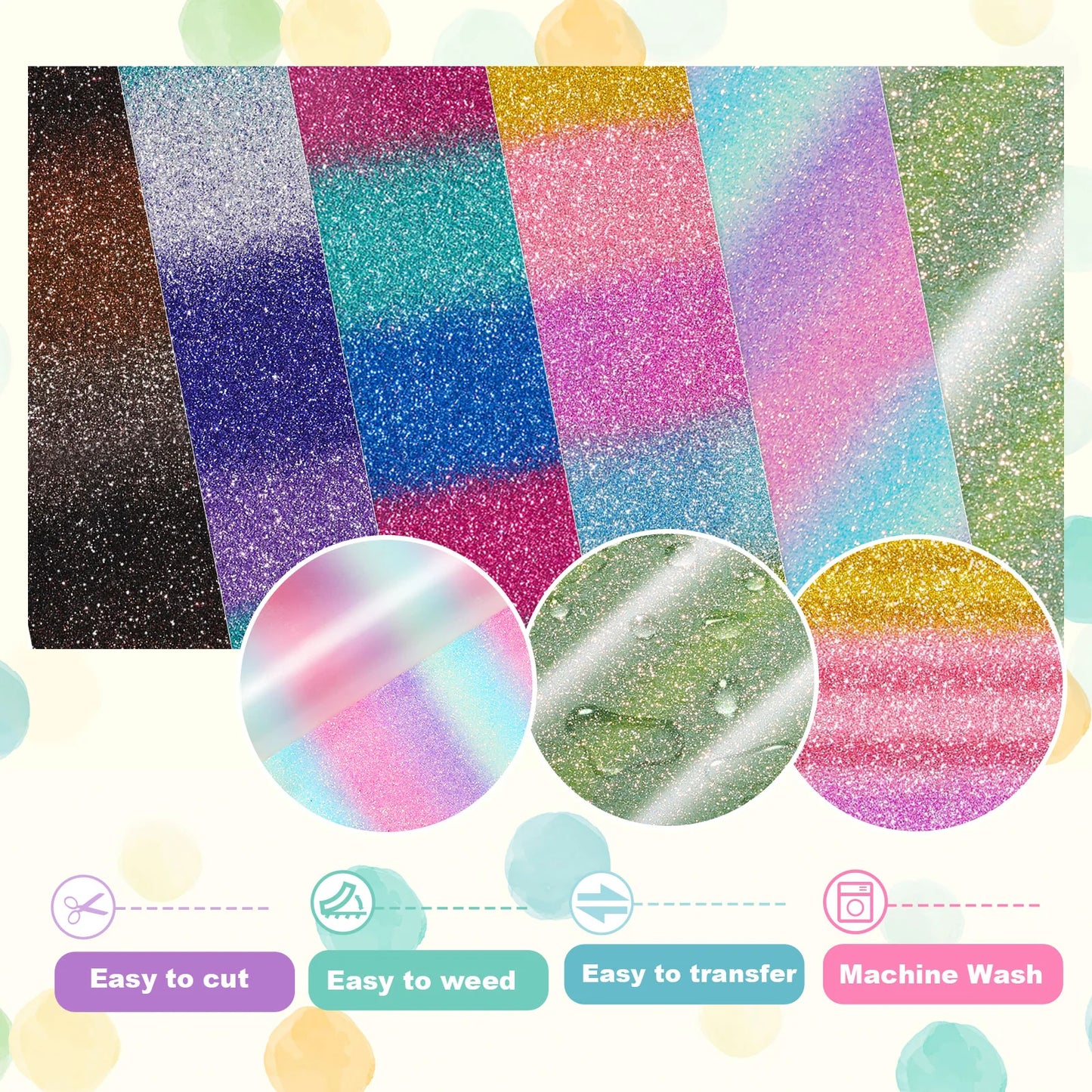 Teckwrap Ombre Glitter HTV Sheet Pack (7 Sheets)