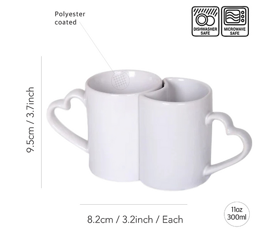 Couple Heart Shaped Handle Sublimation Mugs 11oz (330ml)