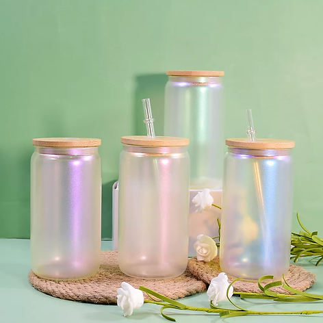 Rainbow Shimmer / Iridescent Beer Can with Bamboo Lid & Straw