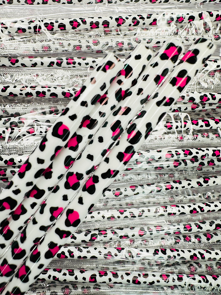 Hot Pink Leopard White Straw