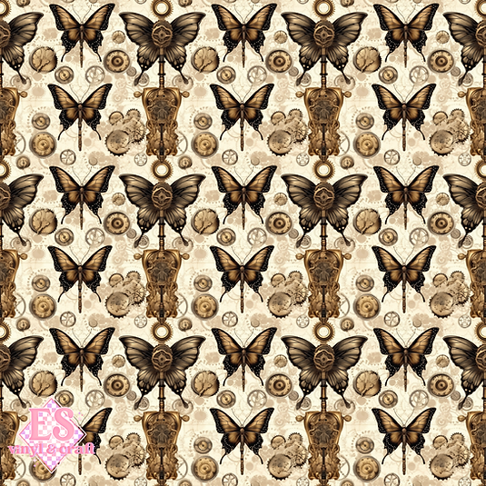 Steampunk Butterflies Collection - UV Printed Vinyl 12" x 12" Sheet