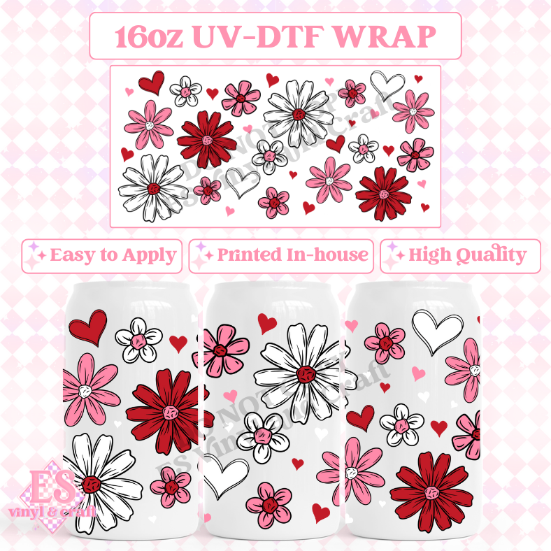 Valentines Florals - 16oz Beer Can / Libbey UV-DTF Transfer image 0