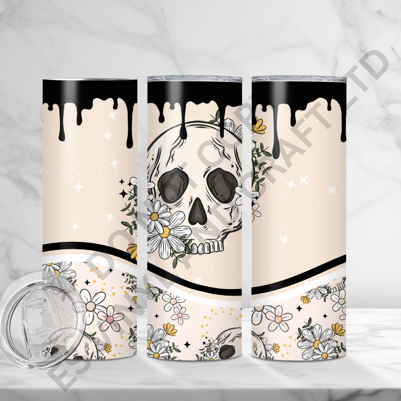 Floral Skellie Black Drip - Full 20oz Tumbler Sublimation Ready To Print image 0