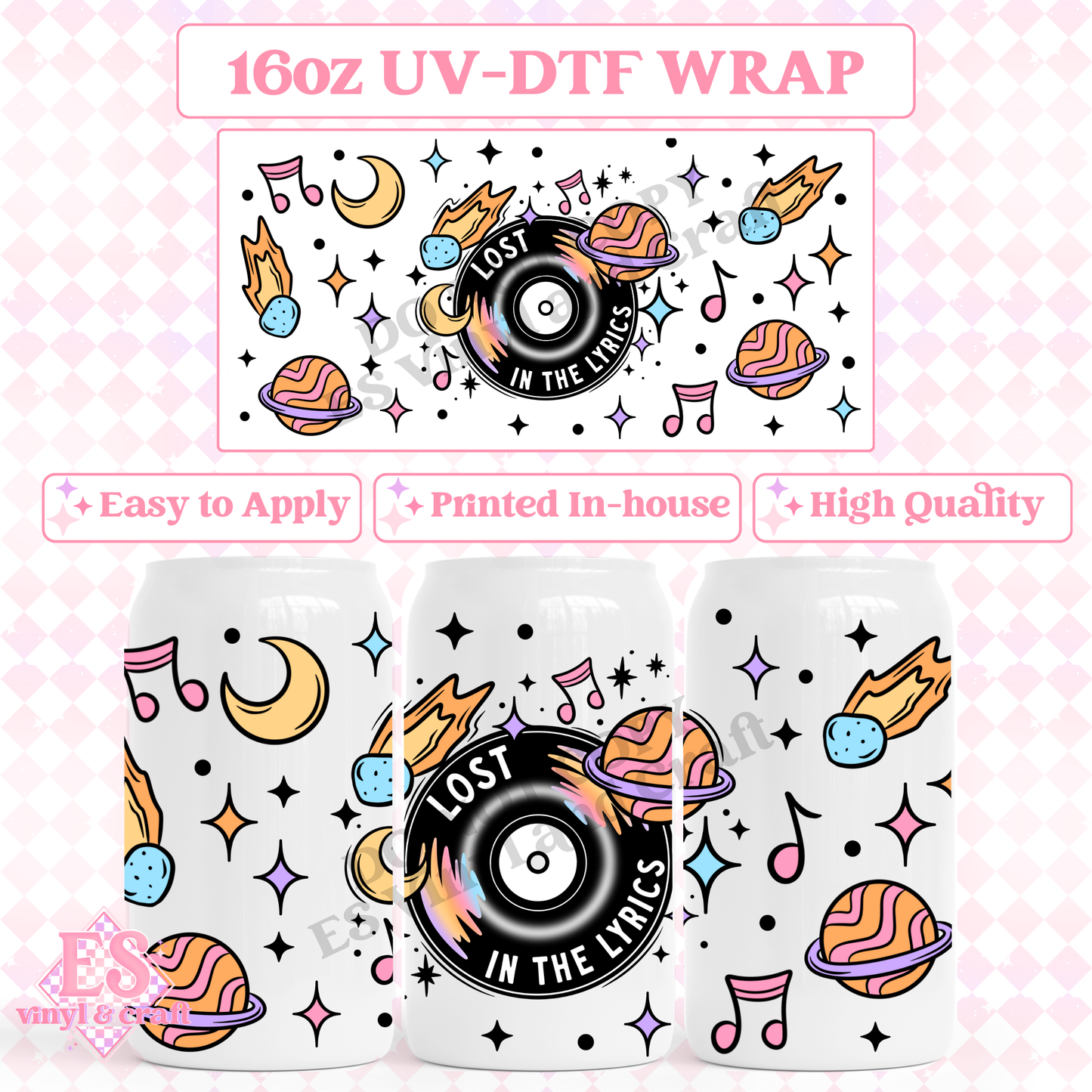 Lost in the Lyrics - 16oz Beer Can / Libbey UV-DTF Transfer image 0