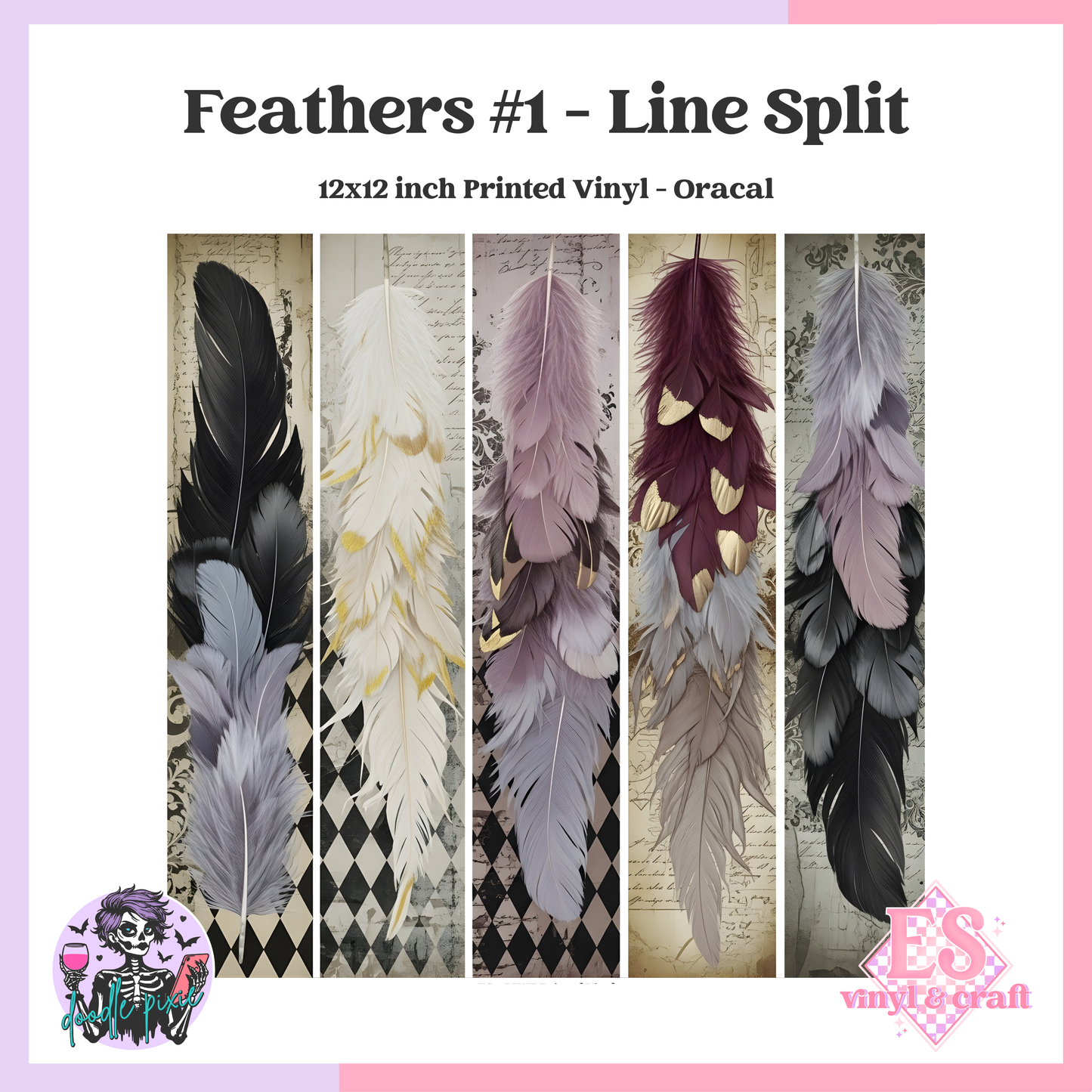 Feathers #1 - Line Split 12" x 12" Printed Vinyl image 0