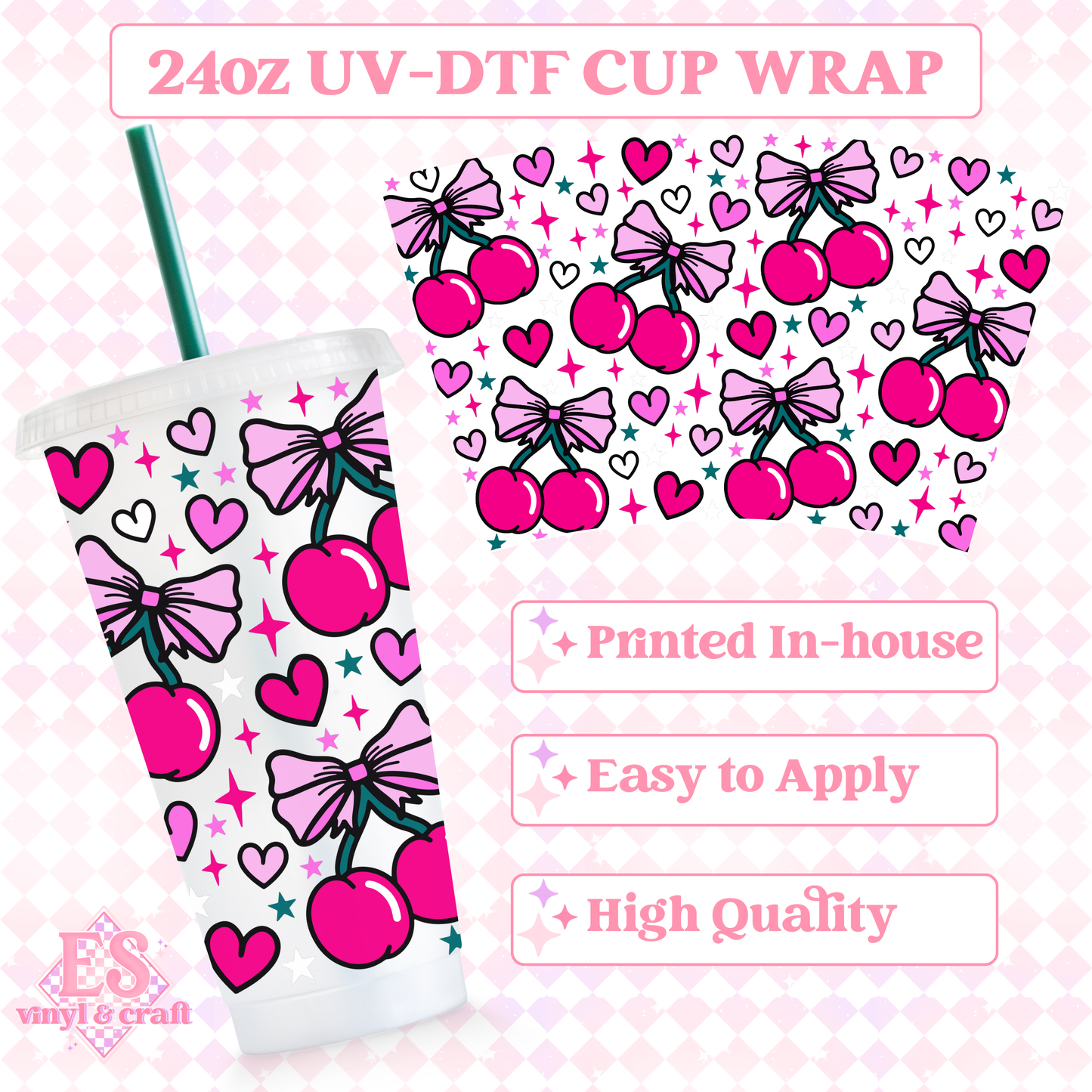 Cherry Bow - UVDTF 24oz Cold Cup Wrap image 0