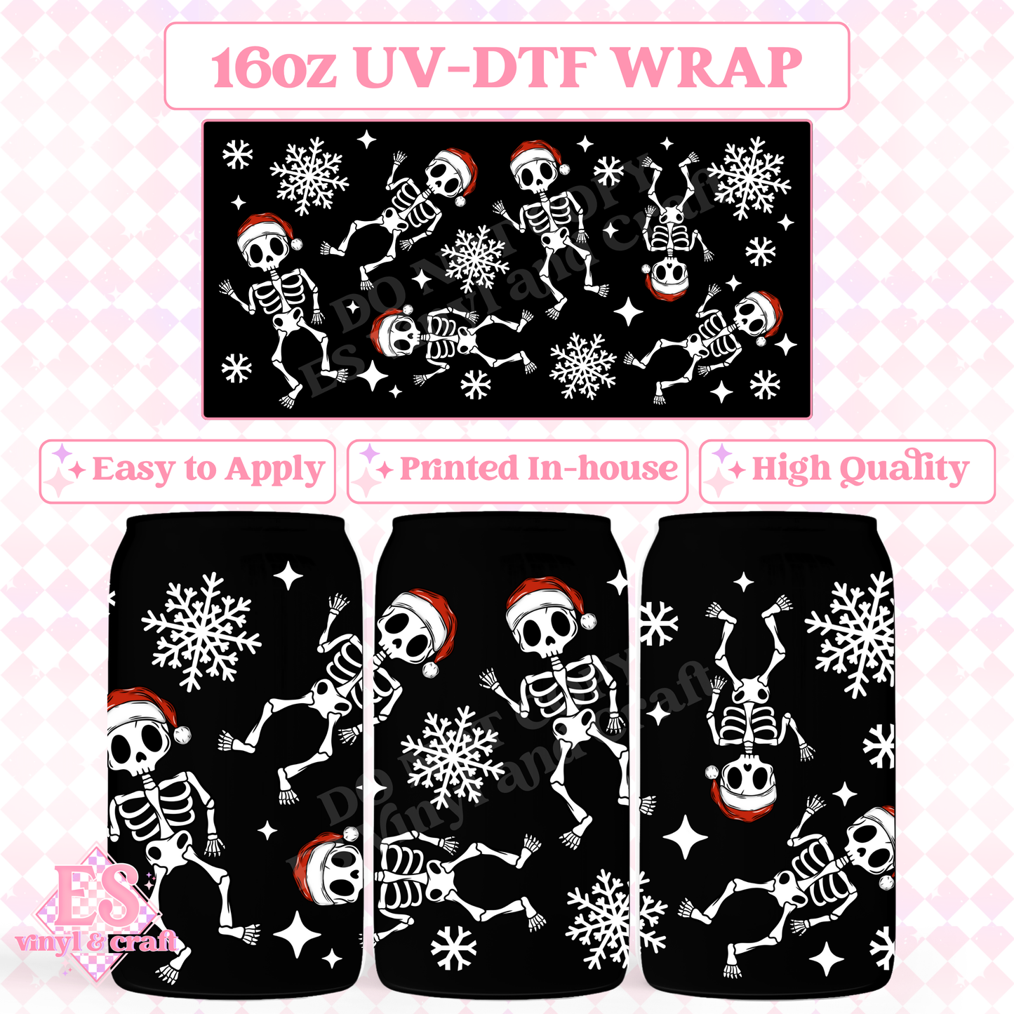 Christmas Skellies - 16oz Beer Can / Libbey UV-DTF image 0