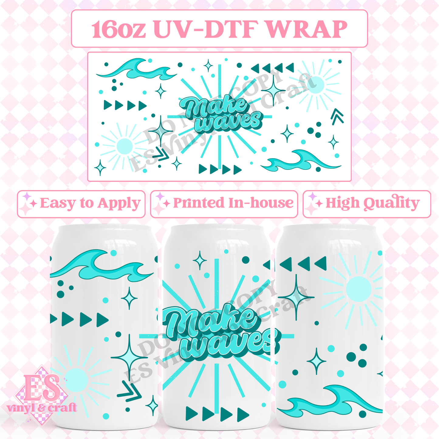 Make Waves - 16oz Beer Can / Libbey UV-DTF Transfer image 0
