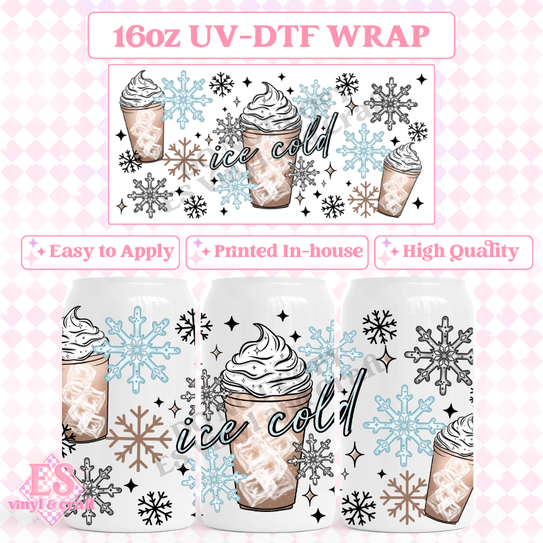 Ice Cold - 16oz Beer Can / Libbey UV-DTF Transfer image 0