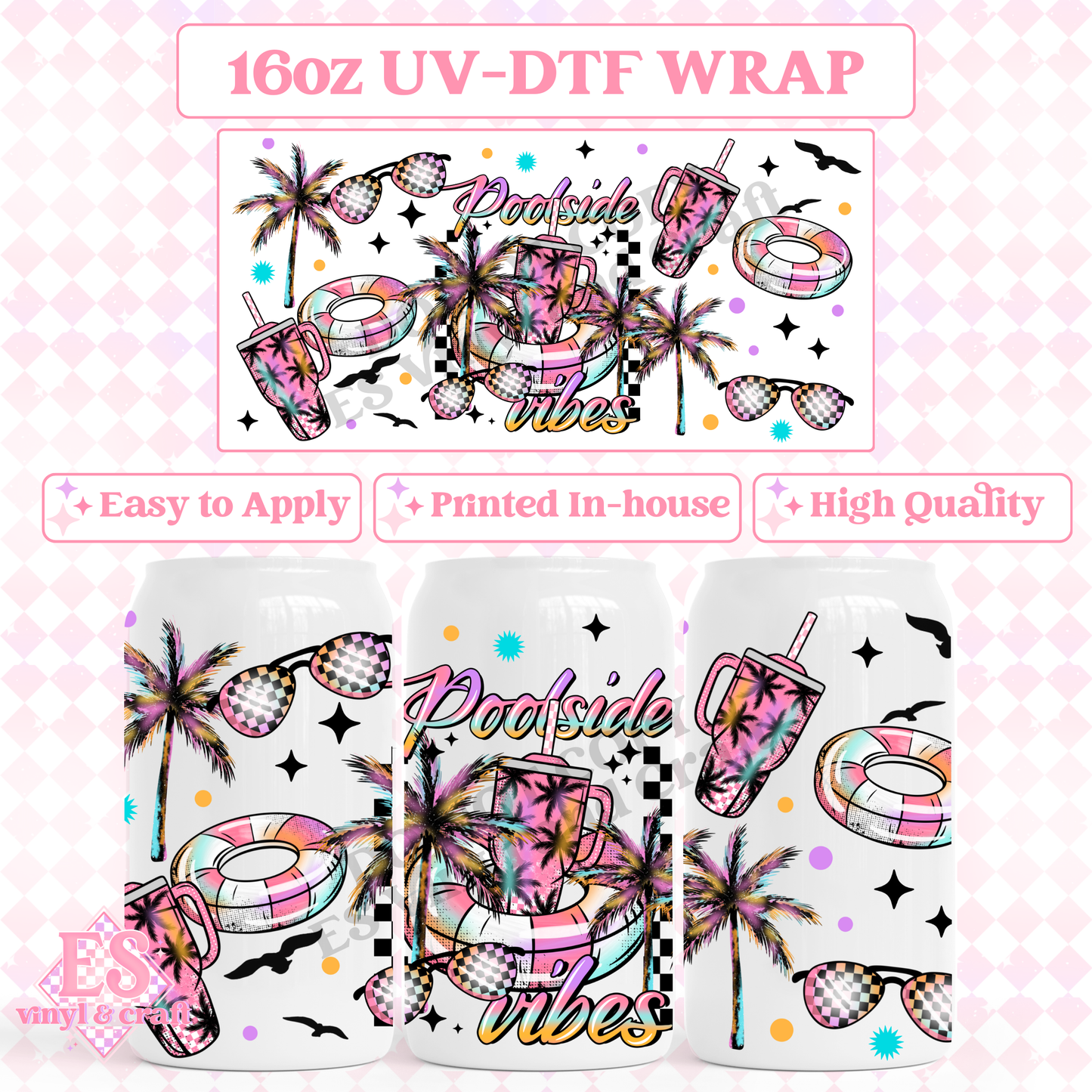 Poolside Vibes - 16oz Beer Can / Libbey UV-DTF Transfer image 0