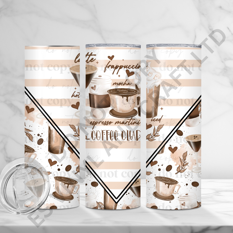 Coffee Club - Full 20oz Tumbler Sublimation Ready To Print image 0