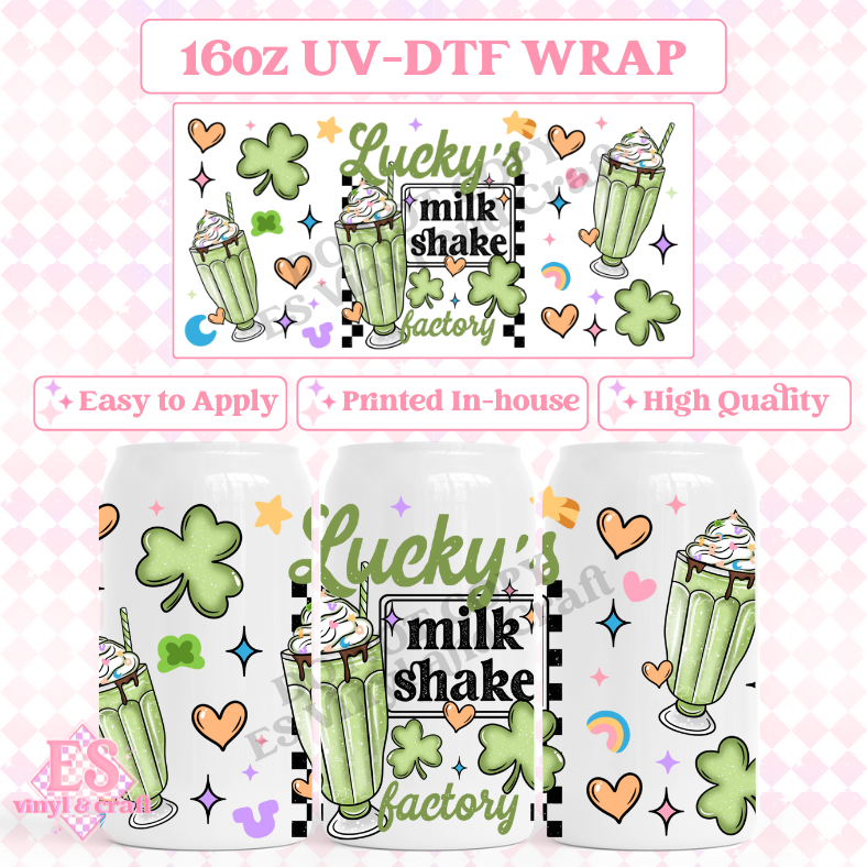 Lucky's Milk Shake Factory - 16oz Beer Can / Libbey UV-DTF Transfer image 0