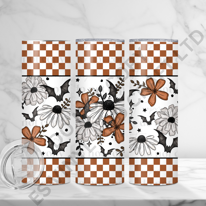 Floral Bat Checker - Full 20oz Tumbler Sublimation Ready Print image 0