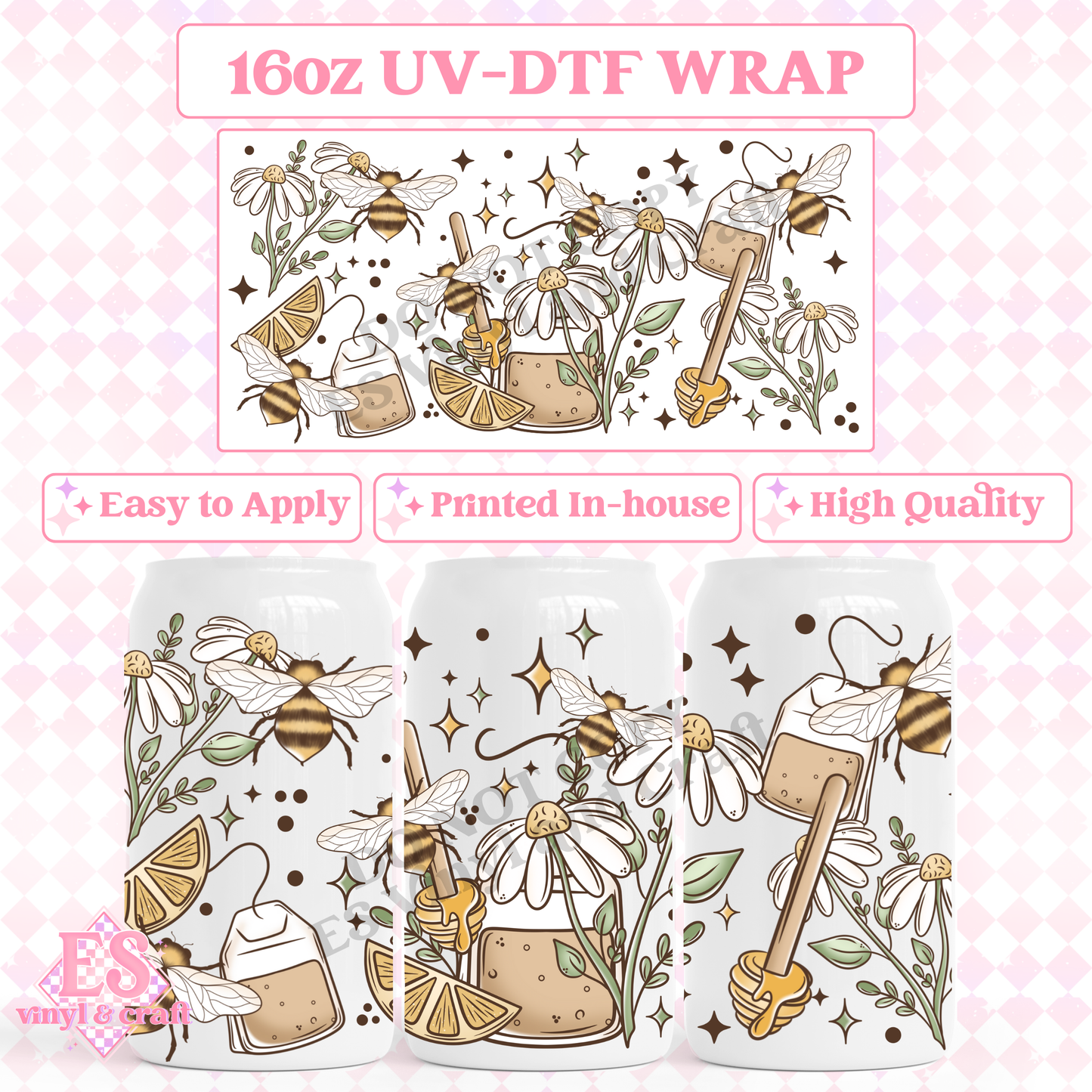 Bees Honey and Tea - Full 20oz Tumbler Sublimation Print image 1