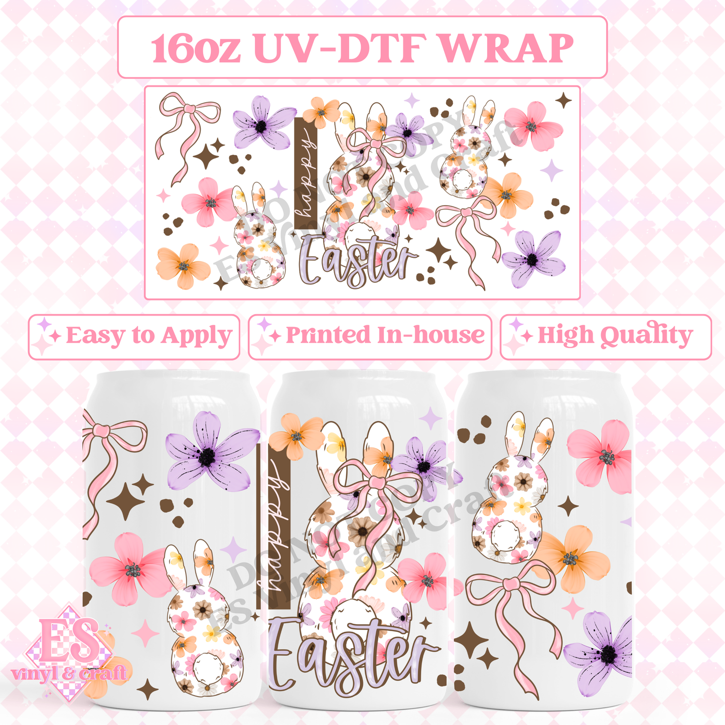 Happy Easter - 16oz Beer Can / Libbey UV-DTF image 0
