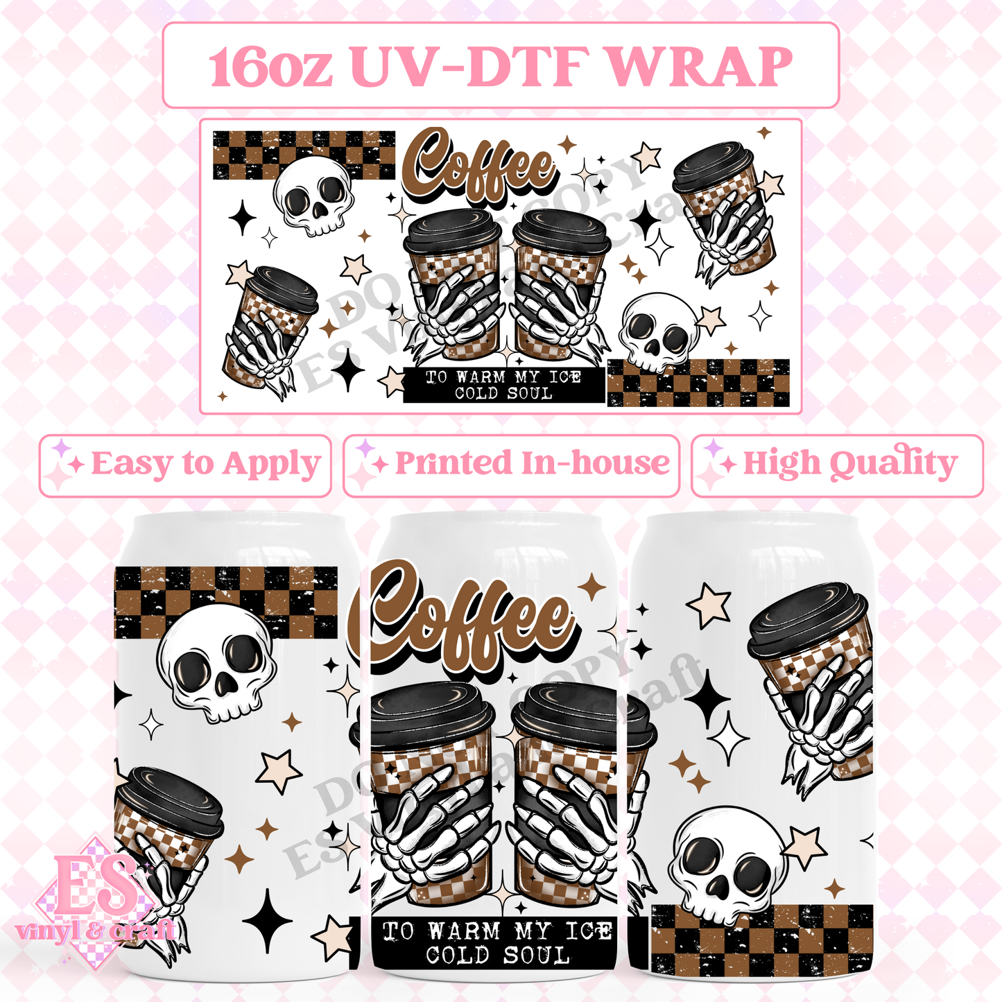 Coffee Skellies - 16oz Beer Can / Libbey UV-DTF image 0