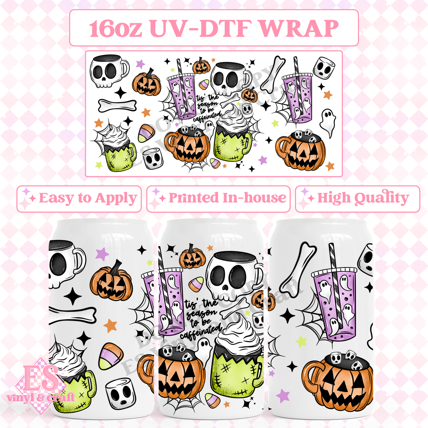 Tis the Season Caffeine - 16oz Beer Can / Libbey UV-DTF Transfer image 0