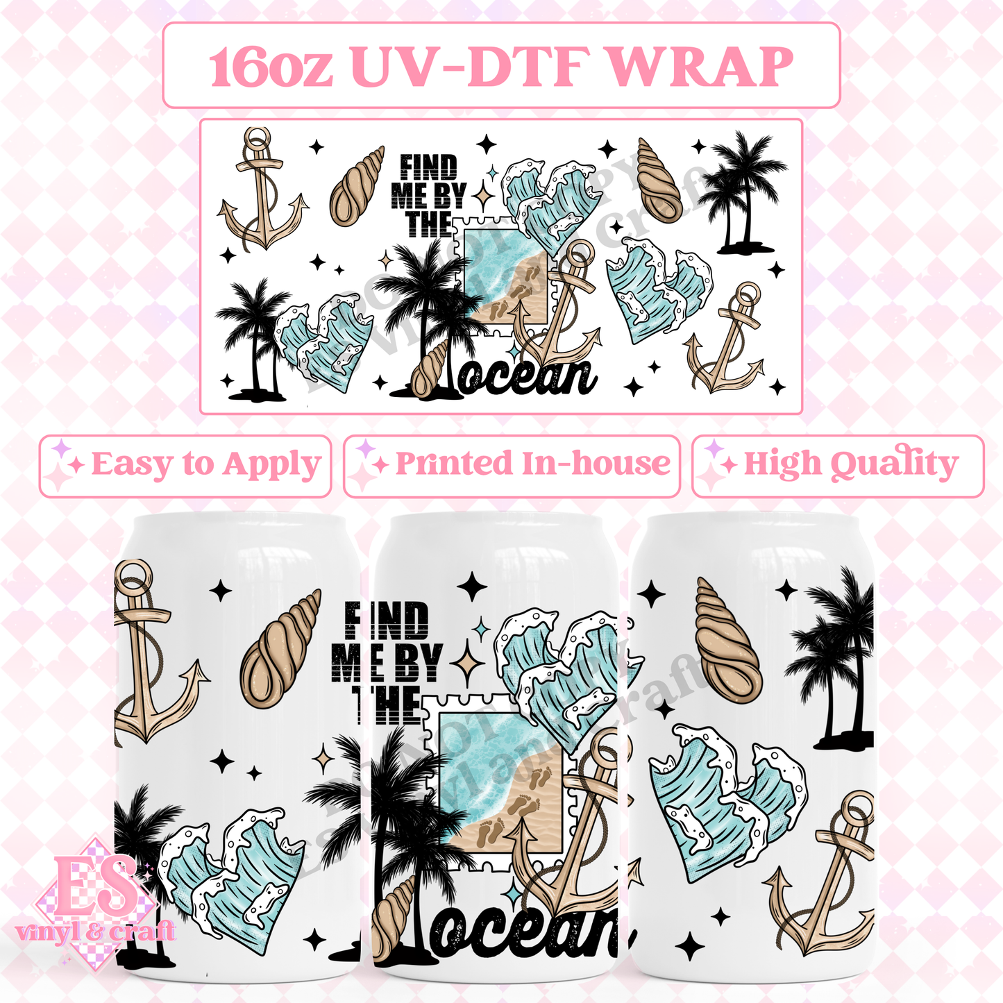 Find Me By The Ocean - 16oz Beer Can / Libbey UV-DTF Transfer image 0