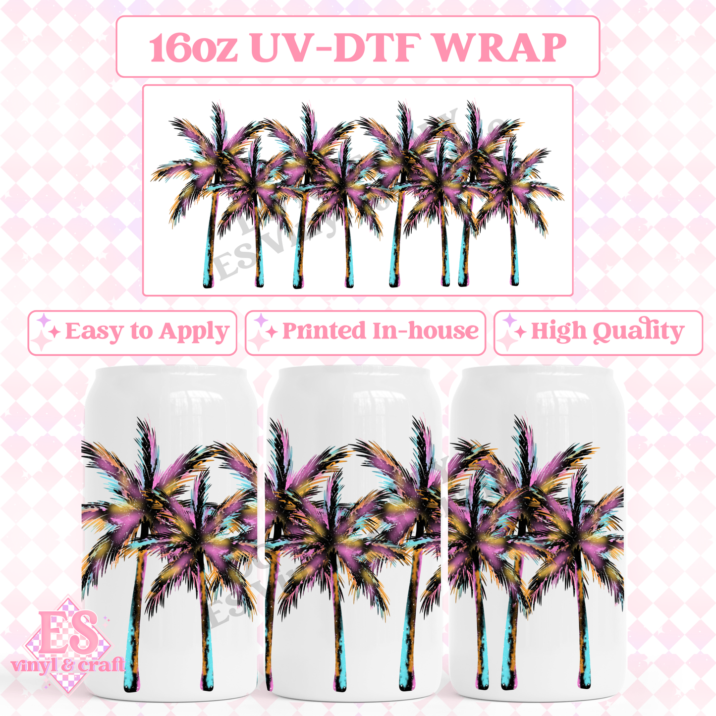 Rainbow Palms - 16oz Beer Can / Libbey UV-DTF Transfer image 0