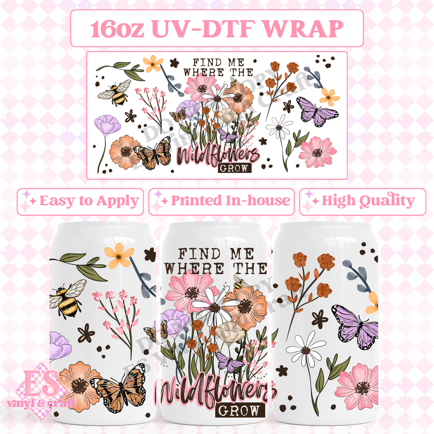 Find me where the Wildflowers Grow - 16oz Beer Can / Libbey UV-DTF image 0