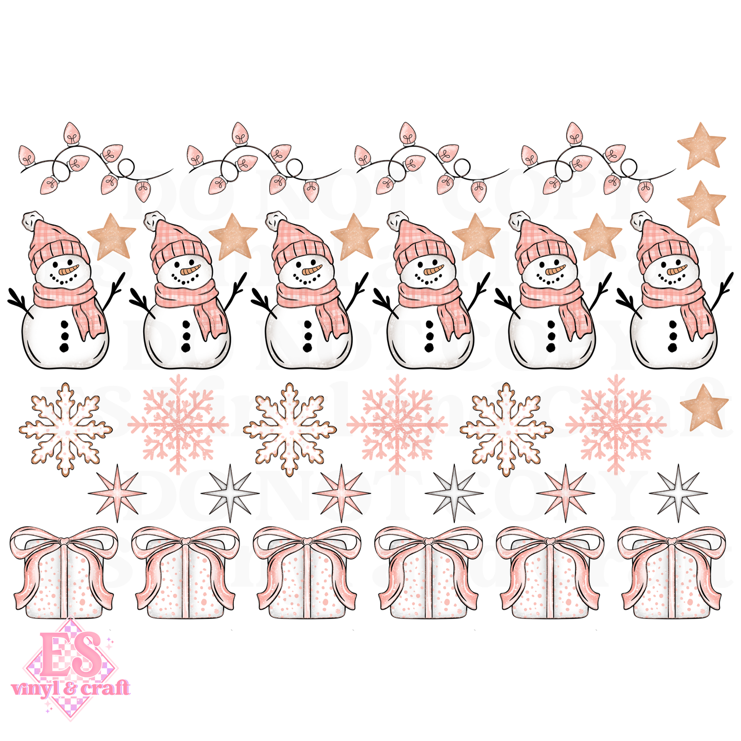 Pink Christmas Snowmen & Presents - UVDTF (A4 Sheet) 210mm x 300mm image 1